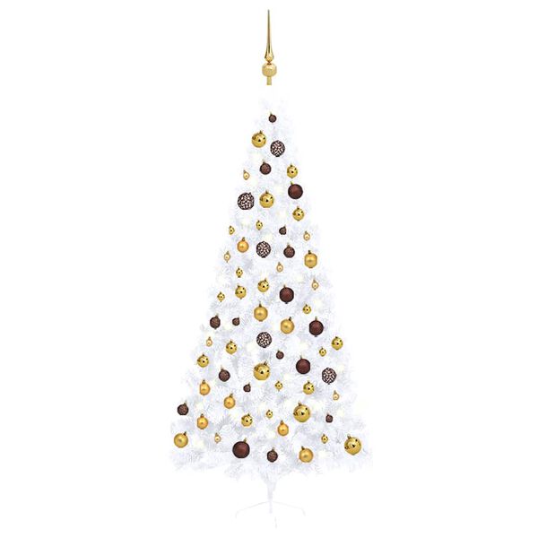 vidaXL Medio &aacute;rbol de Navidad con luces y bolas blanco 240 cm
