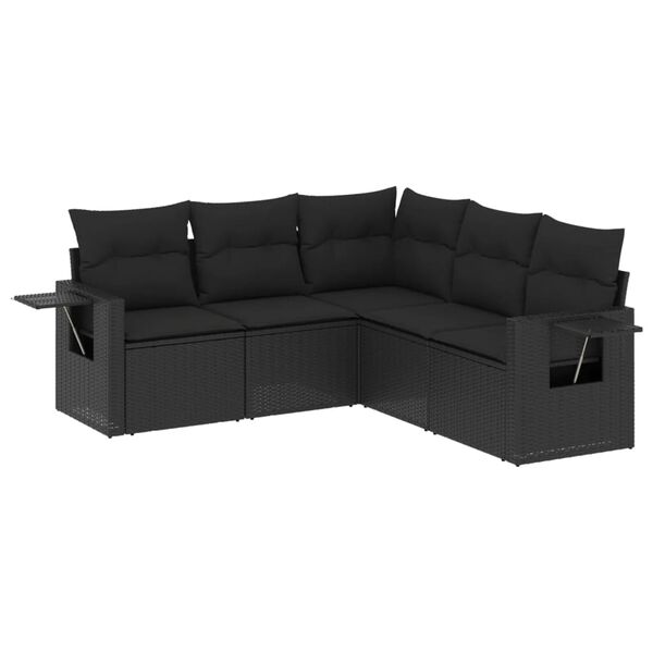 vidaXL Set de muebles de jardín 5 pzas y cojines ratán sintético negro