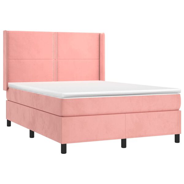 vidaXL Cama box spring con colch&oacute;n terciopelo rosa 140x200 cm