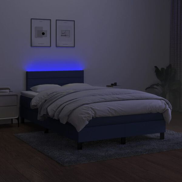 vidaXL Cama box spring con colch&oacute;n y LED tela azul 120x200 cm