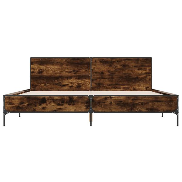 vidaXL Estructura cama madera ingenier&iacute;a metal roble ahumado 200x200cm