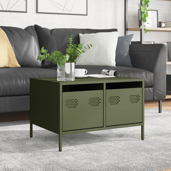 vidaXL Mueble para TV acero laminado en frío verde oliva 68x50x43,5 cm