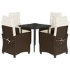 vidaXL Set comedor de jard&iacute;n 5 piezas y cojines rat&aacute;n sint&eacute;tico marr&oacute;n
