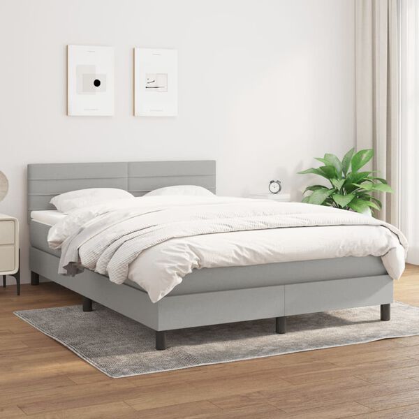 vidaXL Cama box spring con colch&oacute;n tela gris claro 140x190 cm