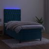 vidaXL Cama box spring colch&oacute;n y LED terciopelo azul oscuro 90x190 cm