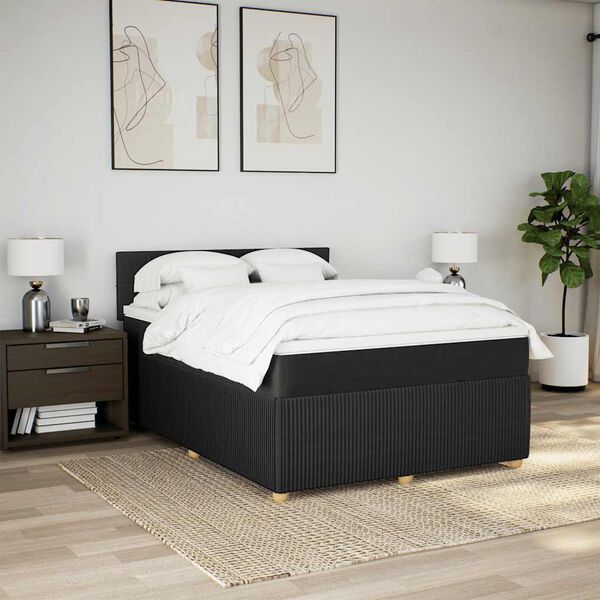 vidaXL Cama box spring con colch&oacute;n tela negro 140x200 cm