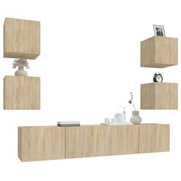 vidaXL Set de muebles para TV 6 pzas madera contrachapada roble sonoma