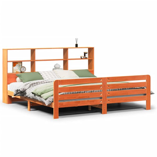 vidaXL Cama sin colch&oacute;n madera maciza de pino marr&oacute;n cera 200x200 cm
