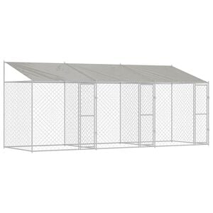 vidaXL Jaula para perro con techo Plateado 600 x 200 x 256 cm