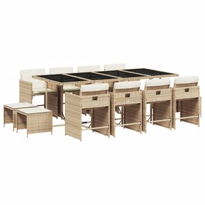 vidaXL Set comedor de jard&iacute;n con cojines 13 pzas rat&aacute;n sint&eacute;tico beige