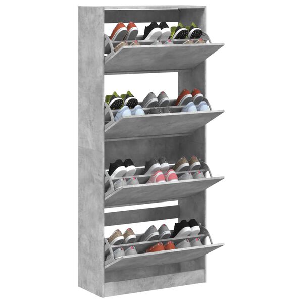 vidaXL Mueble zapatero 4 cajones abatibles gris hormig&oacute;n 80x34x187,5cm