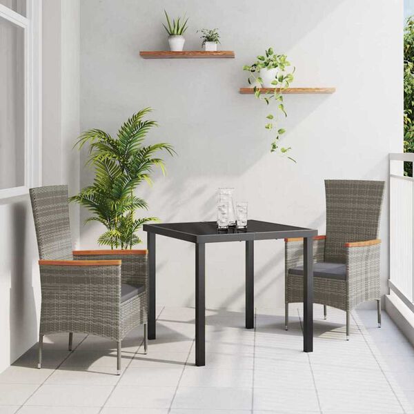 vidaXL Conjunto de Comedor de Jard&iacute;n con coj&iacute;n 3 pcs Gris