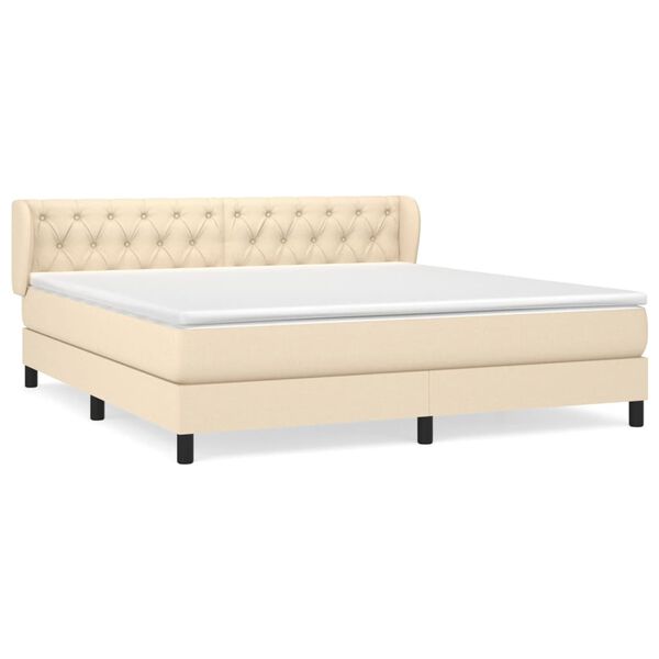 vidaXL Cama box spring con colch&oacute;n tela color crema 160x200 cm