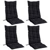 vidaXL Cojines para silla respaldo alto 4 uds tela a cuadros negro