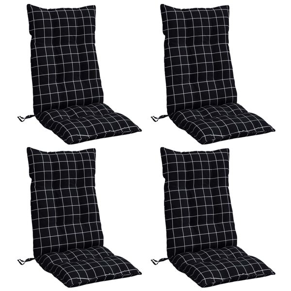 vidaXL Cojines para silla respaldo alto 4 uds tela a cuadros negro