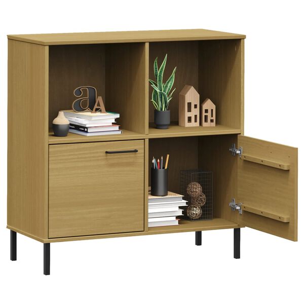 vidaXL Librer&iacute;a patas de metal OSLO madera maciza marr&oacute;n 90x35x90,5 cm