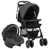vidaXL Carrito de beb&eacute;s 3 en 1 de acero gris oscuro y negro