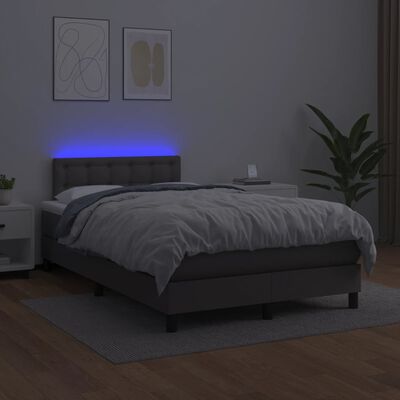 vidaXL Cama box spring con colchón LED cuero sintético gris 120x190 cm