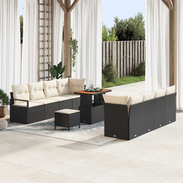 vidaXL Conjunto de sof&aacute; de jard&iacute;n Negro y crema 90 x 55 x 71 cm