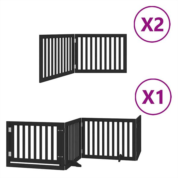 vidaXL Puerta de perros plegable 8 paneles madera &aacute;lamo negra 640 cm