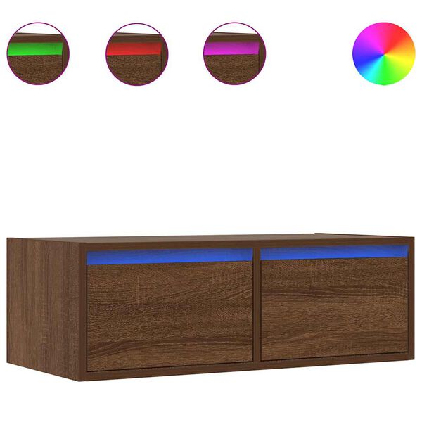 vidaXL Mueble de TV con luces LED roble marr&oacute;n 75x35,5x25 cm