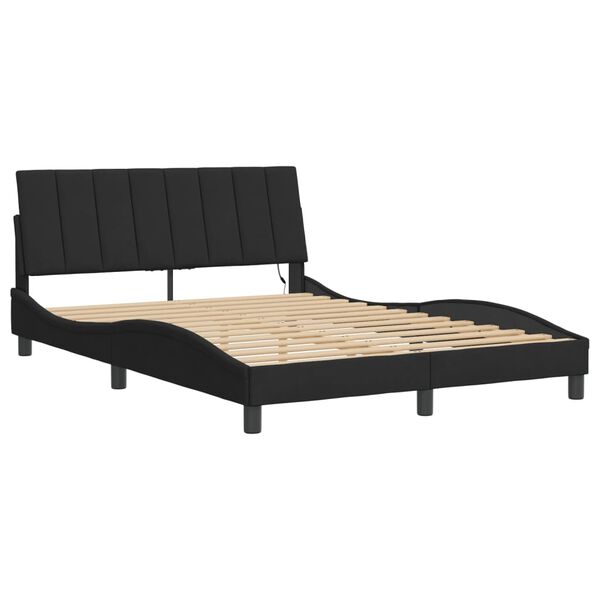 vidaXL Estructura de cama con LED sin colchón Hanko terciopelo negro 140x190 cm