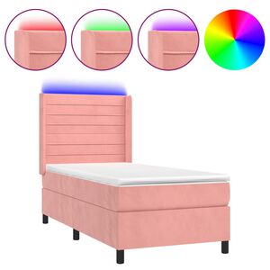 vidaXL Cama box spring colch&oacute;n y LED terciopelo rosa 100x200 cm
