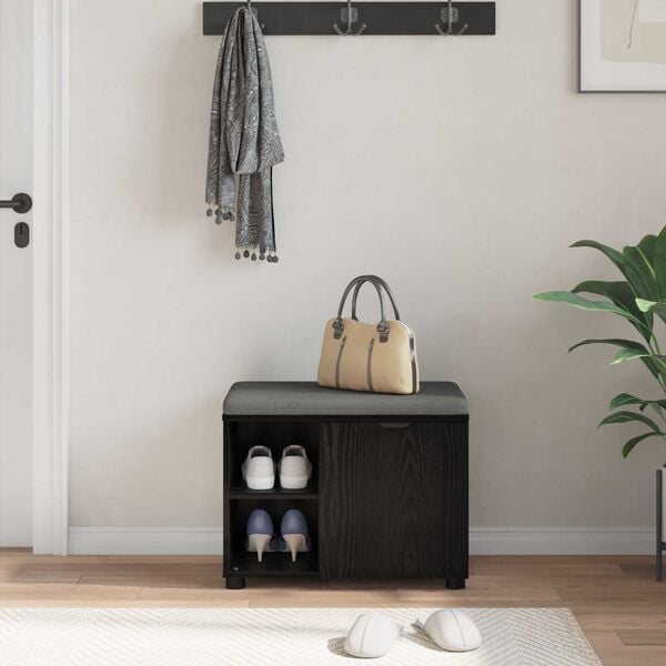 vidaXL Banco de entrada con coj&iacute;n Roble Negro 60 x 38 x 46 cm