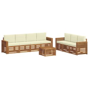 vidaXL Juegos de sof&aacute;s 8 uds. Natural y Crema Madera de Acacia S&oacute;lida