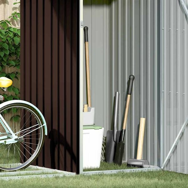 vidaXL Cobertizo de jard&iacute;n le&ntilde;a marr&oacute;n acero galvanizado 245x98x159cm