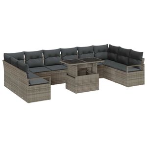 vidaXL Conjunto de sof&aacute; de jard&iacute;n 11 pcs Gris rat&aacute;n sint&eacute;tico