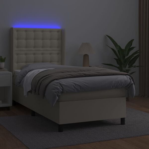 vidaXL Cama box spring y colch&oacute;n LED cuero sint&eacute;tico crema 80x200 cm