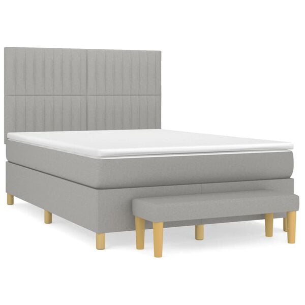 vidaXL Cama box spring con colch&oacute;n tela gris claro 140x190 cm