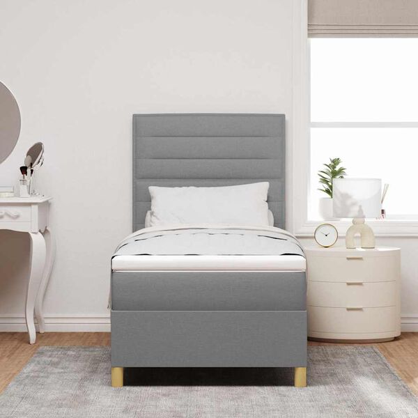 vidaXL Cama tipo Box Spring con colch&oacute;n Gris Claro 100 x 200 cm tela