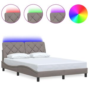vidaXL Estructura de cama con LED sin colch&oacute;n tela gris taupe 140x190 cm