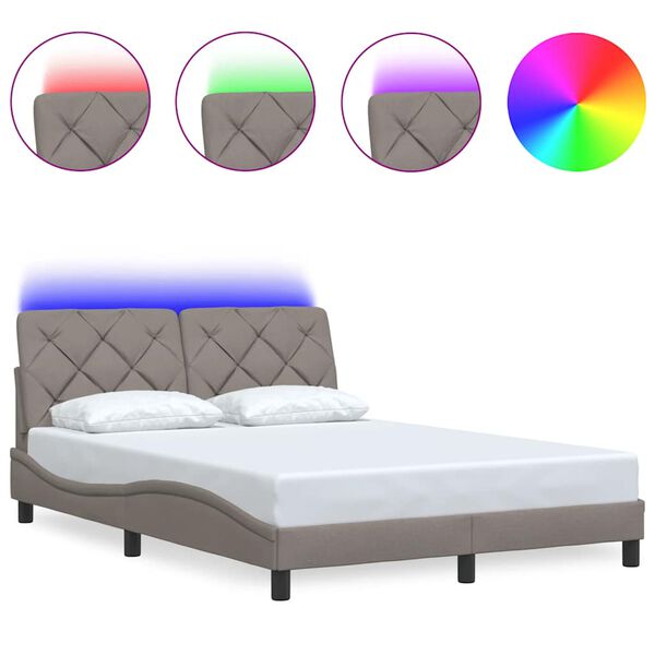 vidaXL Estructura de cama con LED sin colch&oacute;n tela gris taupe 140x190 cm