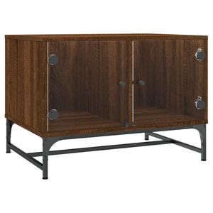 vidaXL Mesa de centro con puertas de vidrio marr&oacute;n roble 68,5x50x50 cm