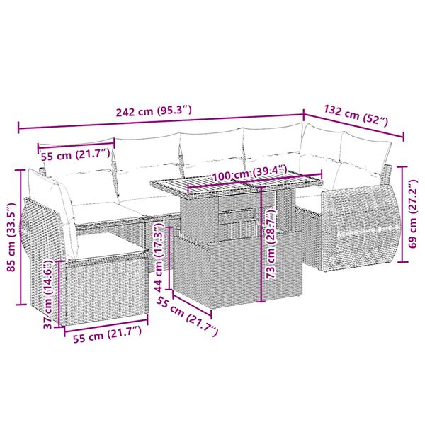 vidaXL Set sof&aacute;s de jard&iacute;n 7 piezas y cojines rat&aacute;n sint&eacute;tico beige