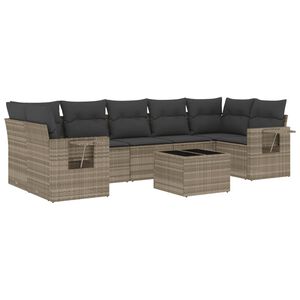 vidaXL Set de sof&aacute;s de jard&iacute;n 8 pzas y cojines rat&aacute;n sint&eacute;tico gris
