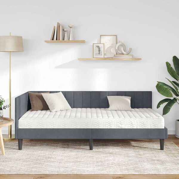 vidaXL Estructura de Cama Esquina con Colch&oacute;n 2 pcs Gris Terciopelo