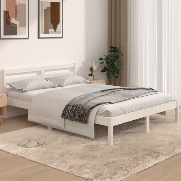 vidaXL Estructura de cama sin colch&oacute;n madera pino blanco 140x190 cm