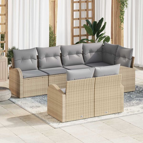 vidaXL Conjunto de sof&aacute; de jard&iacute;n Beige rat&aacute;n sint&eacute;tico