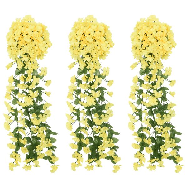 vidaXL Guirnaldas de flores de Navidad 3 uds amarillo 85 cm