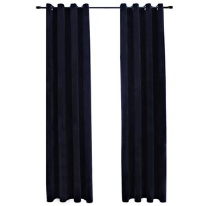 vidaXL Cortinas opacas con anillas 2 pzas terciopelo negro 140x175 cm