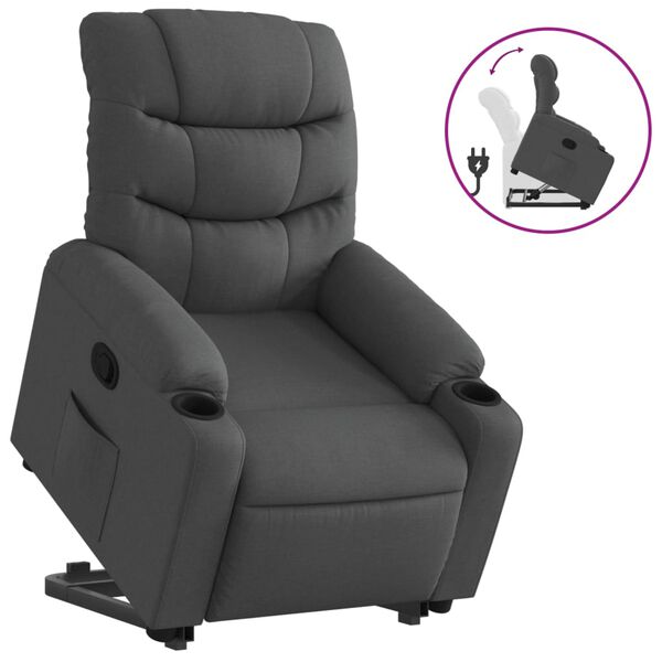 vidaXL Sill&oacute;n reclinable elevable de tela gris oscuro