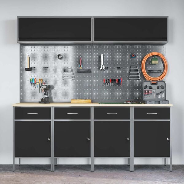 vidaXL Conjunto de armarios de trabajo con caj&oacute;n Manual 10 pcs Negro