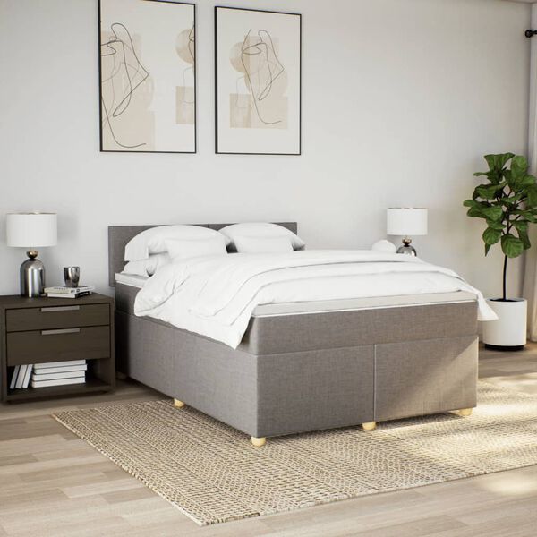 vidaXL Cama box spring con colch&oacute;n tela gris taupe 140x200 cm