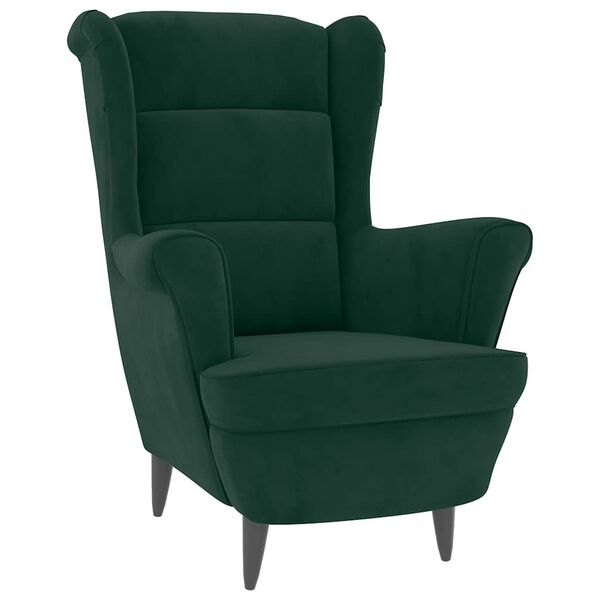 vidaXL Sill&oacute;n orejero y taburete de terciopelo verde oscuro