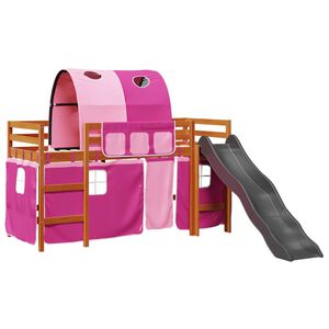vidaXL Cama alta para ni&ntilde;os con t&uacute;nel madera pino rosa 80x200 cm