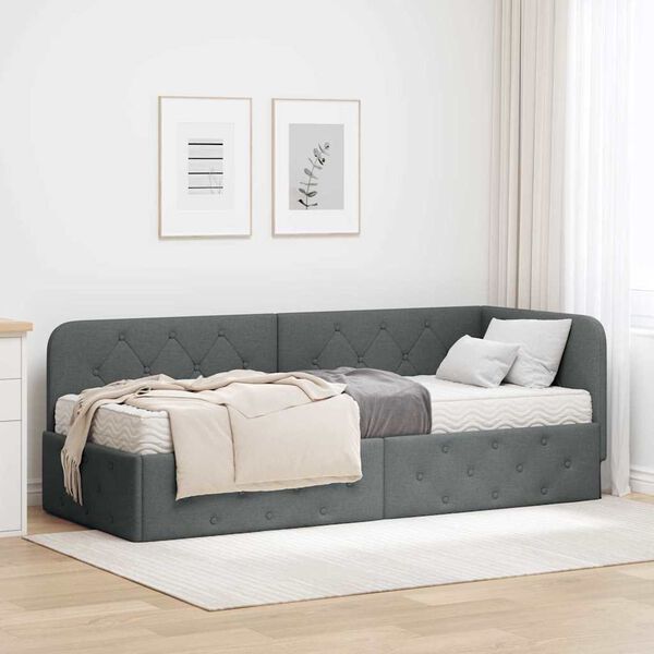 vidaXL Estructura de cama en esquina Gris oscuro 80 x 200 cm tela